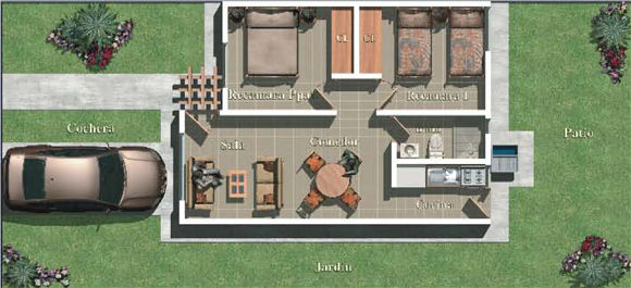 MIDE 6 MTS DE FRENTE X 16 MTS DE FONDO = 96MTS
2 ESTACIONAMIENTOS, SALA, COMEDOR, COCINA, BAÑO, DOS RECAMARAS CON CAJON DE CLOSET,PATIO DE SERVICIO CON BARDA EN L, CIMENTACION PARA UNA SEGUNDA PLANTA